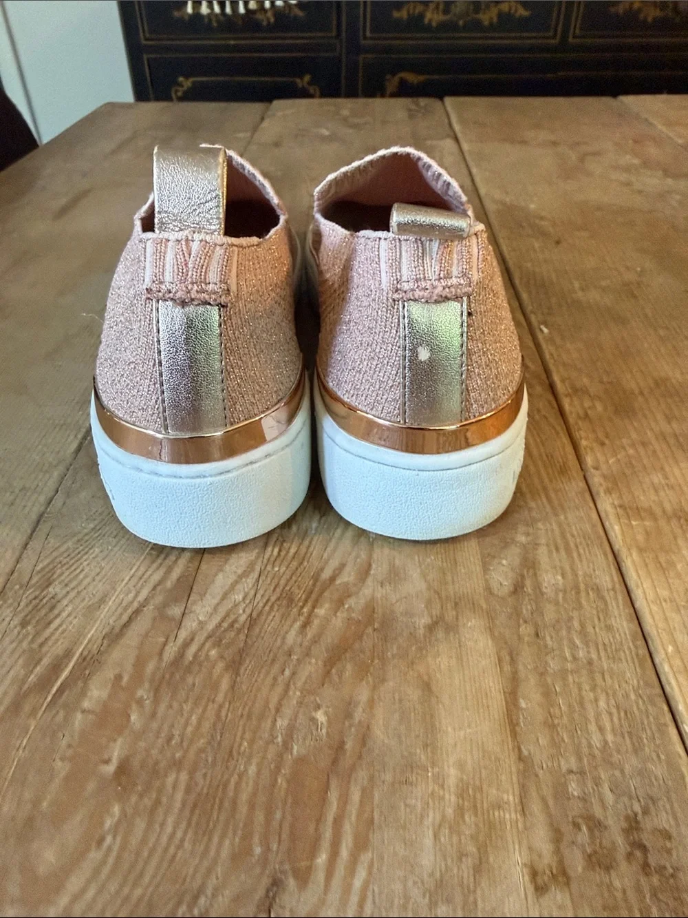 Michael Kors Blush Knit Slip-On Sneakers with Rose Gold Trim